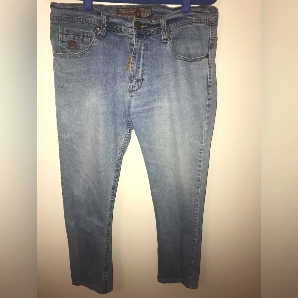 𝅺FRANCO Lucci Mens Cotton Limited Edition Straight Light Wash Denim Jeans 36X30